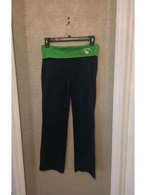 Vtg Abercrombie & Fitch L Green Blue Foldover Waist Straight Leg Pants Leggings